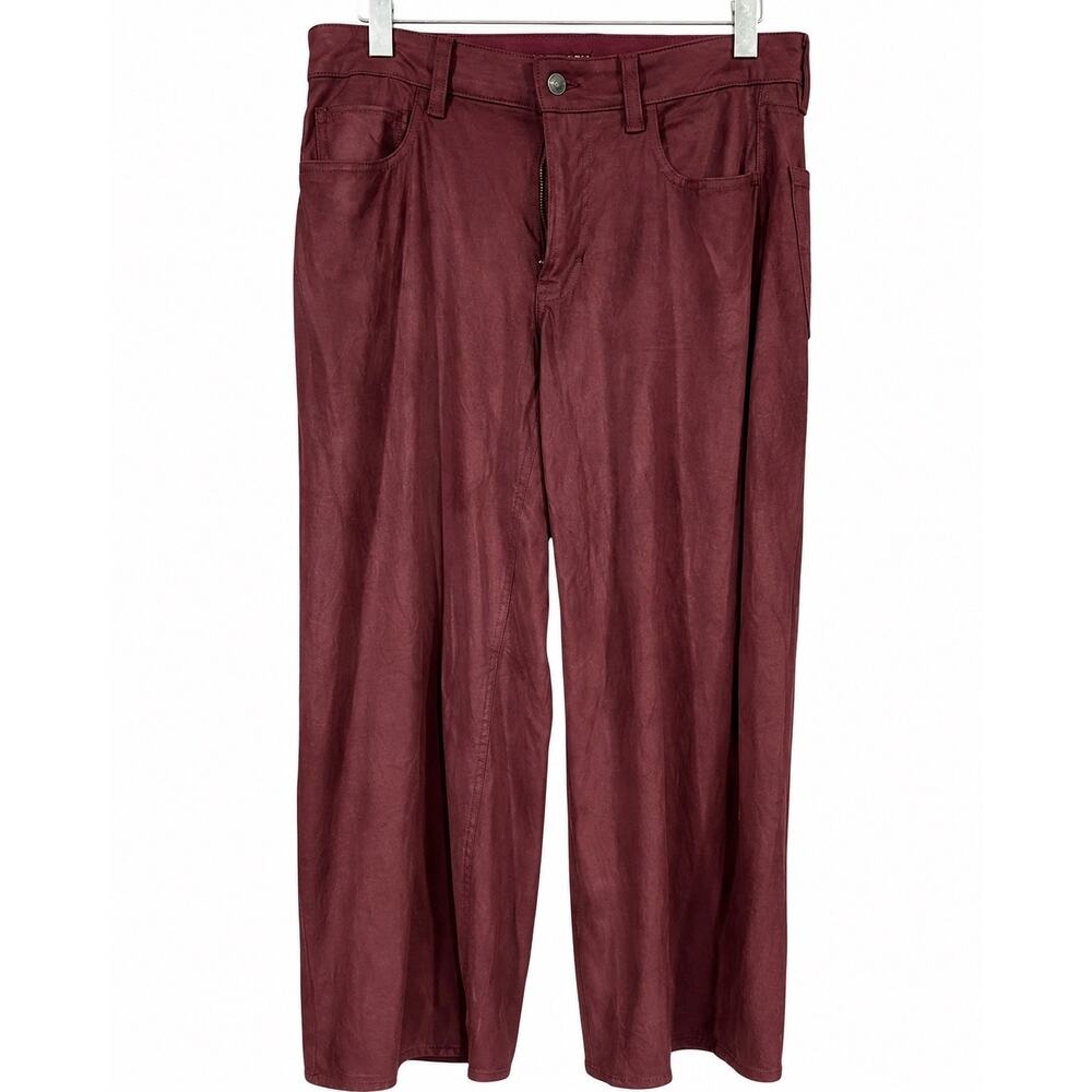NWT AE American Eagle High Rise Baggy Wide Leg Pants 6S Burgundy Faux Suede Y2K